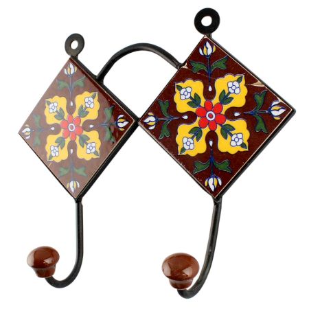 Yellow Ceramic Floral Tile Hook Online